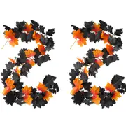 Catzon 2 Pcs Maple Leaf Garlands Fireplace Decoration for Halloween-Black Orange
