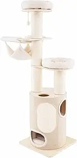 Costway 187cm Tall Wooden Cat Tower Tree w/ 2-Story Cat Condo, 2-Style Hammocks, 2 Perches, Sisal Scratching Posts & Mat & Ball, Washable Cushions, 6-Layer Climbing Furniture for Indoor Kitten & Cat
