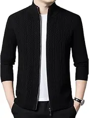 [Generic] Men's Wool Blend Full Zip Cardigan Sweater Turtleneck Fashion Casual Sweater Solid Knitted Fall Winter Sweaters
