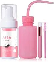 mivceklw Lash Shampoo for Extensions, Gentle Eyelash Cleanser with Rinse Bottle & Brush, 100 ml Foam Cleaner for Eyelid Care, Makeup Removal, Professional & Home Use, 1.57 inches