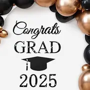 Congrats Grad Decal Sign for Balloon Arch Backdrop Glitter Felt Congrats Grad 2025 Letter Sign Graduation Decal Sticker for Party Balloon Arch Backdrop Decorations for Graduation Party(Black)