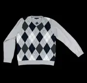 Tommy Hilfiger Sweater Men XXL Gray Multi Color Argyle V Neck Long Sleeve NWT