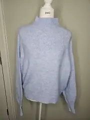 NWT White House Black Market Small Long Sleeve Funnel Neck Pullover Blue Sweater