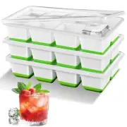 3-Pack Silicone Ice Cube Trays with Lids, Upgraded Large Silicone Ice Cube Tr...