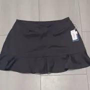 New Tommy Bahamas pull On Skort Skirt Double Layer Mesh Flounce Black Size LARGE