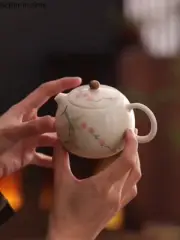 Wood Gray Porcelain Underglaze Color Hand-painted Persimmon Teapot Single Pot