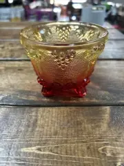 Amberina Jeannette Glass Harvest Grapes Footed Candy Nut Dish