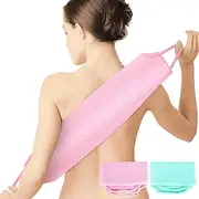 Back Scrubber for Shower，WOVTE 2 Pack Stretchable Nylon Exfoliating Body Scrubber Washcloth Towel Deep Cleans Skin Massages Blood Circulation Back Washer for Shower Men Women (Pink, Mint)