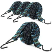 78" Flat Bungee Cords with Hooks Extra Large Blue 4 Pack for Outdoors