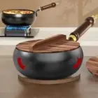 NonStick Frying Pan with Wooden Lid Chinese Wok Induction Cooker Gas