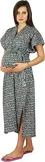 [Bimba] Kaftan with Belt Nursing Night Gown, Front & Back Buttons-