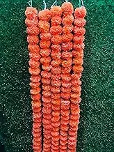 Artificial Flower Marigold Flower Garland 5 String Party Genda phool mala 5 Feet Long Each String for Home Decoration Diwali Dark Orange