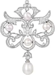 [BBirtyQV] French Court-Style Freshwater Pearl Pendant Geometric Brooch Elegant And Delicate Corsage Pin Accessory