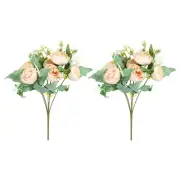 6 Branch Artificial Silk Peony Hydrangea Floral, 2 Pack Flowers, Champagne Color