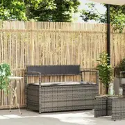 Garden Storage Bench with Cushion Grey Poly Rattan