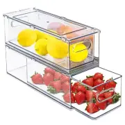 2 Pack Fridge Organizer Bins with Pull-out Drawer Stackable Fridge Drawer, Cl...