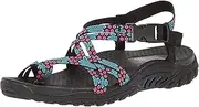 [Skechers] Women's Reggae Loopy Toe Ring Sandal, Black/Pink/Blue, 11 M US