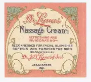 Original Unused Dr. Lynas' Vintage Massage Cream Jar Label Logansport, Indiana