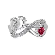 ANYCO Ring Silver Baby Footprint Love Fun Ring Red Heart Stone 925 Silver Rings For Women Size 6
