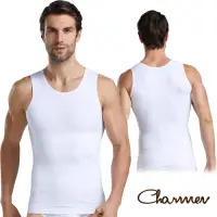 在飛比找Yahoo奇摩購物中心優惠-Charmen 360度加壓收腹高彈背心 男性塑身衣 白色