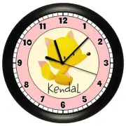 Personalized Clock - Fox, Kids Room, Pink, Girls Room,