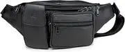[K London] Stylish Real Leather Black Waist Bag Elegant Style Travel Pouch Passport Holder with Adjustable Strap(1276_blk), Black Waist Bag, 5.9 * 11.81 * 1 Inches, Waist Bag, Black Waist Bag, 5.9 *