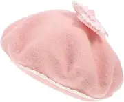 [GLSTOY] Strawberry Bow Woolen Beret for Women Sweet Double Strawberry Design Soft Warm for Halloween and Christmas Celebrations One