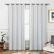 DriftAway Farmhouse Linen Blend Blackout Curtains 84 Inches Long for Bedroom Vertical Striped Printed Linen Curtains Thermal Insulated Lined Treatments for Living Room 2 Panels W52 x L84 Navy