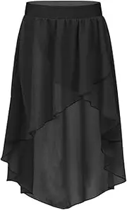 [TiaoBug] Kids Girls High Low Chiffon Ballet Dance Wrap Skirt Ballroom Latin Salsa Tango Dancewear Scarf Pleated Skirts