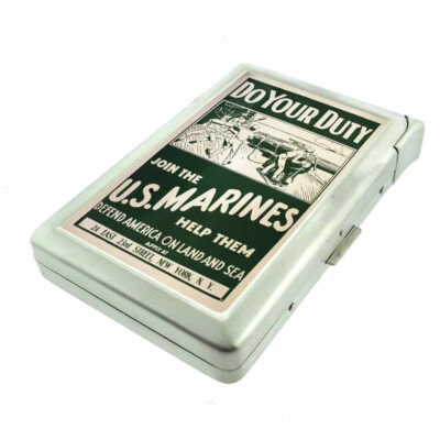 Vintage Marines Em1 Cigarette Case with Built in Lighter Metal Wallet