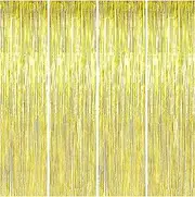 4 Pack Gold Tinsel Foil Fringe Curtains Backdrop Party Decorations, Shimmer Gold Streamer Backdrop Curtains Photographic Studio Photo Backgrounds for Birthday Wedding Christmas
