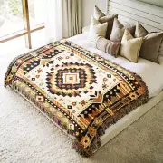 Southwestern Woven Throw Blanket, Native American Tapestry Desert Aztec Quilt