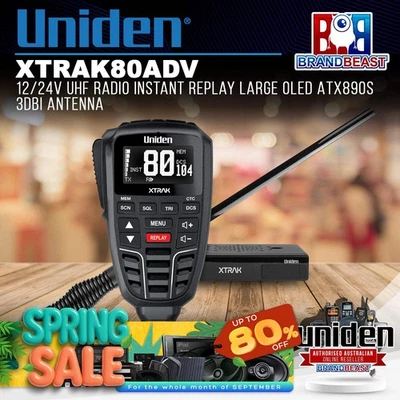 Uniden XTRAK80ADV 12/24V UHF Radio Instant Replay Large OLED ATX890s 3dBiAntenna