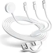 Gaya 4 in 2 Multi Charging Cable for Apple Watch Charger, USB A/USB C Input Travel Charger with Lightning/Type C/Micro/Magnetic, Compatible with iPhone 15 14 13 iWatch 1-9 Galaxy S23 S22-4FT (White)