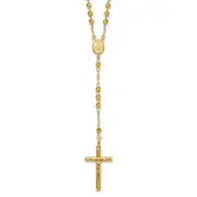 14K Yellow Gold Diamond-Cut 4mm Beaded Semi-Solid Rosary 24 Inch Necklace