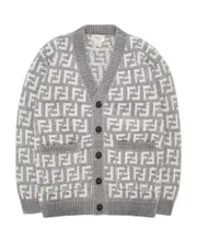 Fendi Kids Logo Jacquard V-Neck Buttoned Cardigan 10Y Gray