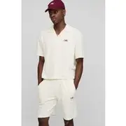 Mens Ecru Oversized Boxy Revere Man Embroidered Towelling Shirt & Short Set