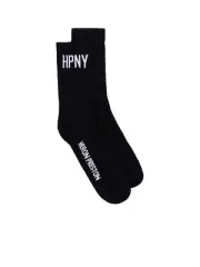 HERON PRESTON MEN'S BLACK HPNY LOGO KNIT COTTON CREW SOCKS