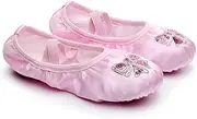 [COLLBATH] Girls Ballet Practice Shoes Boys and Girls Yoga Dance Shoes Suede Sole Embroidery Sequins Satin Flats Size 27
