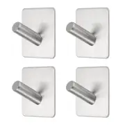 4pcs Adhesive Hook Stainless Steel Towel Racks Holder Bathroom Hooks, Silver