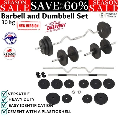 Barbell And Dumbbell Set 30kg Adjustable Weight Plates Home Gym Equipment- Black