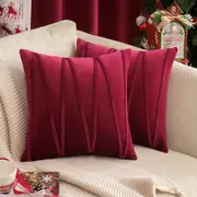 2x Velvet Throw Pillows for Couch Bed Sofa (Inserts + Pillow Covers, Wine Red)