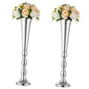 Trumpet Vase Wedding Centrepieces for Tables: 2 Pcs Silver Vase 61cm Tall