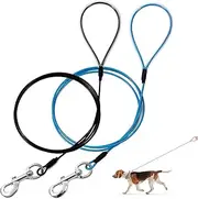 Mi Metty Chew Proof Dog Leash,6FT Metal Cable Lead,Heavy Duty Leash Made of Coated Wire Rope,Chew Resistant,Great for Large Dogs and Teething Puppies (Black+Blue, 6ft)
