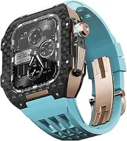[TIOYW] Latest lightweight carbon fiber case+fluororubber strap，For Apple Watch 8/7/6/5/4 series Replacement strap，For iwatch 44/45mm Watch Band upgrade kit