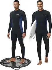 Lansru Men Wetsuits with Waterproof Changing Mat Bag, Upgrade CR Neoprene 3/2mm Full Suits, Ideal Thermal Diving Suit in Cold Water, Back Zip for Surfing Snorkeling Diving Swimming