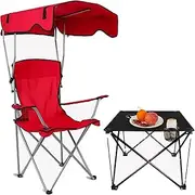 Exquisite Folding Outdoor Camping Table Set with Sunshade Chairs Ideal for Camping Picnic and Outdoor Activities Sturdy and Easy to Set Up Red Color (1 Chair)