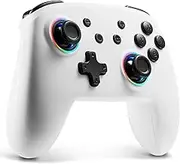BINBOKPLAY Switch Controller, Switch Controller Compatible with Switch/Switch Lite, Wireless Gamepad with 7 LED Colors/Motion Control/Dual Vibration/Turbo（white）