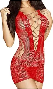 [Generic] Bras and Panties Women Sexy Lingerie Fishnet Bodystocking Underwear Nightwear Chemises Bodysuits Valentines Day Lingerie for Women Bodysuit (#B-Red, One Size)