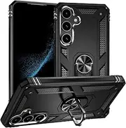 [Cavor] for Samsung Galaxy S24 Plus Case (6.7") TPU Case PC Bumper 360° Rotation Ring Holder Kickstand Back Cover [Work with Magnetic Car Mount] Shockproof Protective Cover-Black
